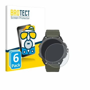 Face avant d’un emballage produit avec le logo de la marque BROTECT. À côté, l’appareil Hammer Watch 2 Military Edition est re