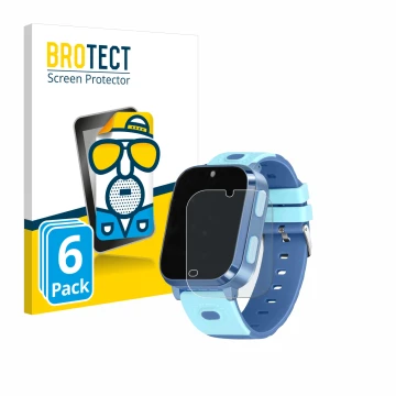 Face avant d’un emballage produit avec le logo de la marque BROTECT. À côté, l’appareil Noctiluxia 4G Kids Smartwatch est repr