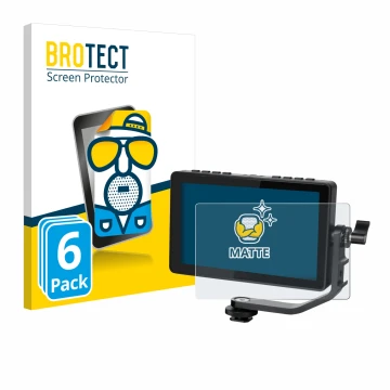 Face avant d’un emballage produit avec le logo de la marque BROTECT. À côté, l’appareil Feelworld F5 PROX 5,5