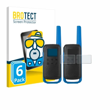 Face avant d’un emballage produit avec le logo de la marque BROTECT. À côté, l’appareil Motorola TALKABOUT T62 est représenté 