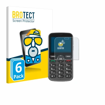 Face avant d’un emballage produit avec le logo de la marque BROTECT. À côté, l’appareil Doro 1380 est représenté avec la prote