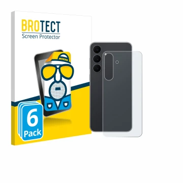 Face avant d’un emballage produit avec le logo de la marque BROTECT. À côté, l’appareil Samsung Galaxy S25 FE Enterprise Editi