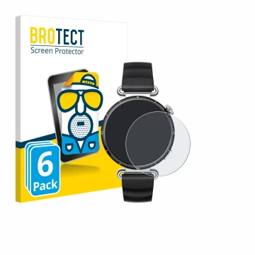 Face avant d’un emballage produit avec le logo de la marque BROTECT. À côté, l’appareil Huawei Watch GT 6 (41 mm) est représen