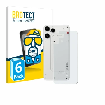 Face avant d’un emballage produit avec le logo de la marque BROTECT. À côté, l’appareil Nothing Phone (3a) Lite (Arrière) est 