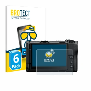 Face avant d’un emballage produit avec le logo de la marque BROTECT. À côté, l’appareil Nikon ZR 2025 est représenté avec la p