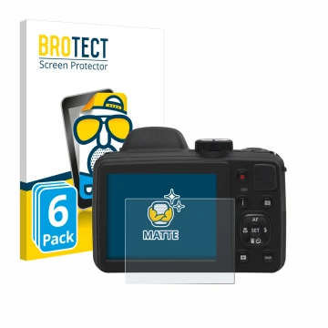 Face avant d’un emballage produit avec le logo de la marque BROTECT. À côté, l’appareil Kodak Pixpro AZ405 est représenté avec