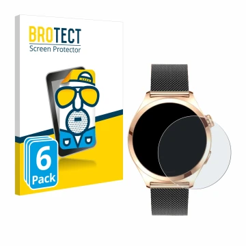 Face avant d’un emballage produit avec le logo de la marque BROTECT. À côté, l’appareil Niolina Smartwatch 1.27