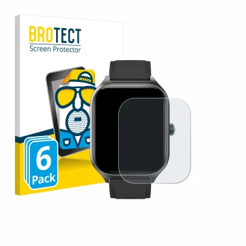 Face avant d’un emballage produit avec le logo de la marque BROTECT. À côté, l’appareil FORRLITE Smartwatch 2.01
