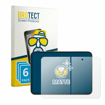 Face avant d’un emballage produit avec le logo de la marque BROTECT. À côté, l’appareil Apple iPhone Duo (Affichage interne) e