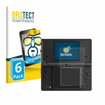 Face avant d’un emballage produit avec le logo de la marque BROTECT. À côté, l’appareil Nintendo DSi est représenté avec la pr
