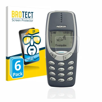 Face avant d’un emballage produit avec le logo de la marque BROTECT. À côté, l’appareil Nokia 3310 2011 est représenté avec la