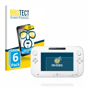 Face avant d’un emballage produit avec le logo de la marque BROTECT. À côté, l’appareil Nintendo Wii U GamePad (Controller) es