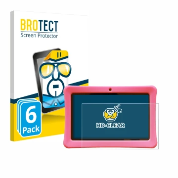 Face avant d’un emballage produit avec le logo de la marque BROTECT. À côté, l’appareil Contixo Kids 7