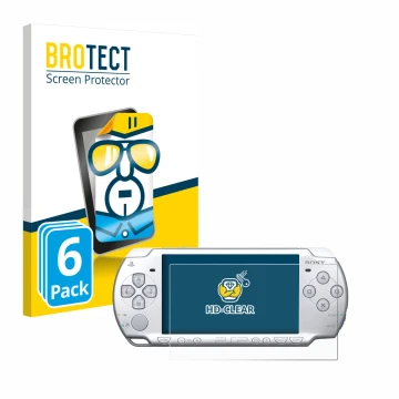 Face avant d’un emballage produit avec le logo de la marque BROTECT. À côté, l’appareil Sony PSP 2004 est représenté avec la p