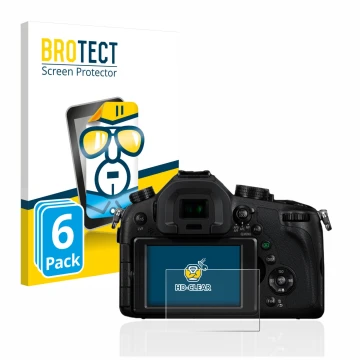 Face avant d’un emballage produit avec le logo de la marque BROTECT. À côté, l’appareil Panasonic Lumix DMC-FZ1000 est représe