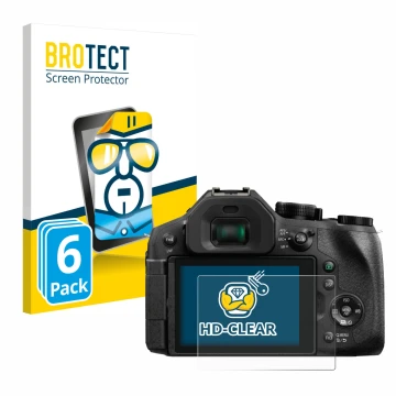 Face avant d’un emballage produit avec le logo de la marque BROTECT. À côté, l’appareil Panasonic Lumix DMC-FZ300 est représen