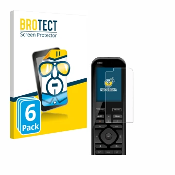 Face avant d’un emballage produit avec le logo de la marque BROTECT. À côté, l’appareil Logitech Harmony 950 est représenté av