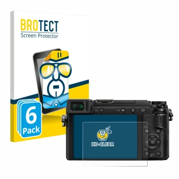 Face avant d’un emballage produit avec le logo de la marque BROTECT. À côté, l’appareil Panasonic Lumix DMC-GX80 est représent