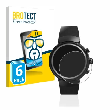 Face avant d’un emballage produit avec le logo de la marque BROTECT. À côté, l’appareil ASUS ZenWatch 3 1.39