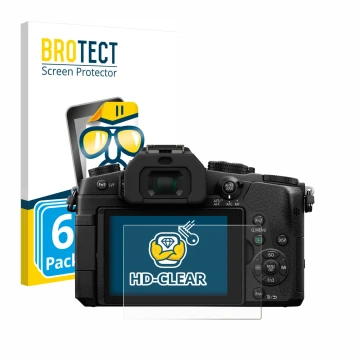 Face avant d’un emballage produit avec le logo de la marque BROTECT. À côté, l’appareil Panasonic Lumix DMC-G81 est représenté