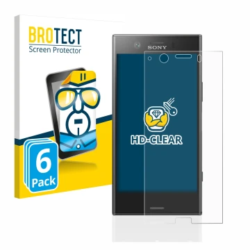 Face avant d’un emballage produit avec le logo de la marque BROTECT. À côté, l’appareil Sony Xperia XZ1 Compact est représenté