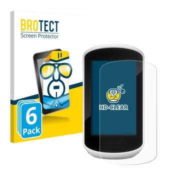 Face avant d’un emballage produit avec le logo de la marque BROTECT. À côté, l’appareil Garmin Edge Explore 2018 est représent