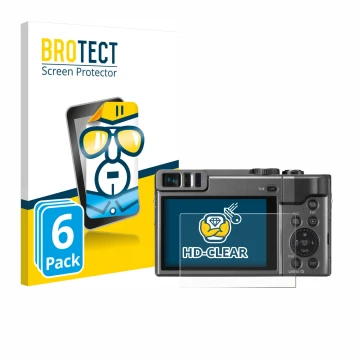 Face avant d’un emballage produit avec le logo de la marque BROTECT. À côté, l’appareil Panasonic Lumix DC-TZ90 est représenté