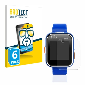 Face avant d’un emballage produit avec le logo de la marque BROTECT. À côté, l’appareil Vtech Kidizoom Smart Watch DX2 est rep