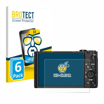 Face avant d’un emballage produit avec le logo de la marque BROTECT. À côté, l’appareil Sony Cyber-Shot DSC-HX99 est représent