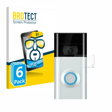 Face avant d’un emballage produit avec le logo de la marque BROTECT. À côté, l’appareil Ring Doorbell 2 (Lentille) est représe