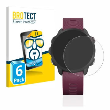 Face avant d’un emballage produit avec le logo de la marque BROTECT. À côté, l’appareil Garmin Forerunner 245 est représenté a