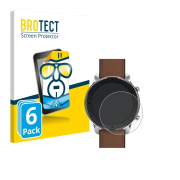 Face avant d’un emballage produit avec le logo de la marque BROTECT. À côté, l’appareil Huami Amazfit GTR (47 mm) est représen