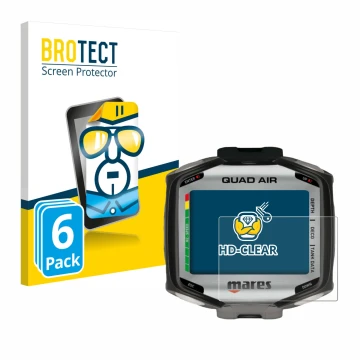 Face avant d’un emballage produit avec le logo de la marque BROTECT. À côté, l’appareil Mares Quad Air est représenté avec la 