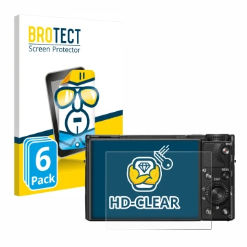 Face avant d’un emballage produit avec le logo de la marque BROTECT. À côté, l’appareil Sony Cyber-Shot DSC-RX100 VII est repr