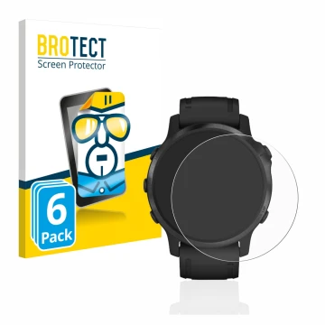 Face avant d’un emballage produit avec le logo de la marque BROTECT. À côté, l’appareil Garmin Fenix 6S Pro est représenté ave