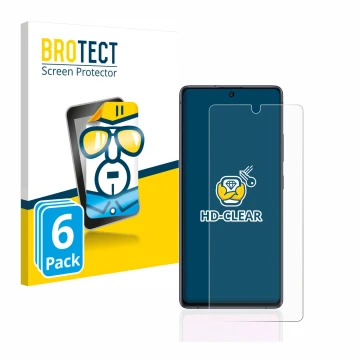 Face avant d’un emballage produit avec le logo de la marque BROTECT. À côté, l’appareil Samsung Galaxy S10 Lite est représenté