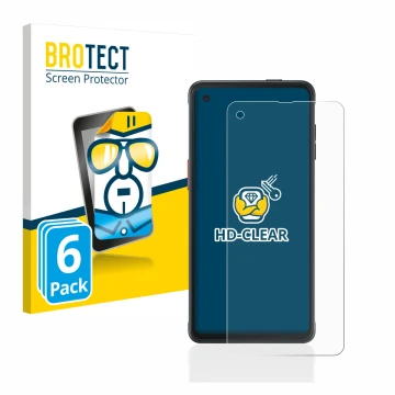 Face avant d’un emballage produit avec le logo de la marque BROTECT. À côté, l’appareil Samsung Galaxy XCover Pro est représen