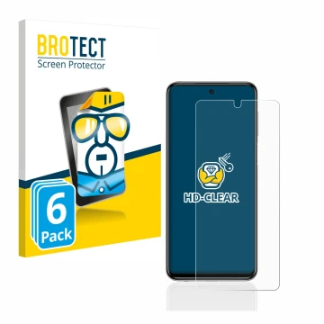 Face avant d’un emballage produit avec le logo de la marque BROTECT. À côté, l’appareil Xiaomi Redmi Note 9S est représenté av