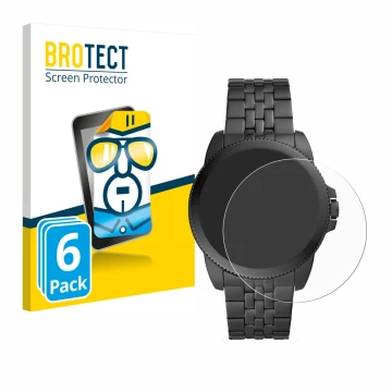 Face avant d’un emballage produit avec le logo de la marque BROTECT. À côté, l’appareil Fossil Gen 5E est représenté avec la p