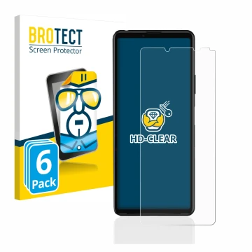Face avant d’un emballage produit avec le logo de la marque BROTECT. À côté, l’appareil Sony Xperia 10 III est représenté avec