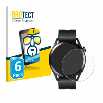 Face avant d’un emballage produit avec le logo de la marque BROTECT. À côté, l’appareil Huawei Watch GT 3 (46 mm) est représen