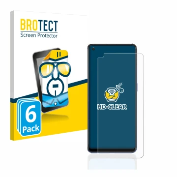 Face avant d’un emballage produit avec le logo de la marque BROTECT. À côté, l’appareil Oppo A74 est représenté avec la protec