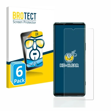 Face avant d’un emballage produit avec le logo de la marque BROTECT. À côté, l’appareil Sony Xperia 5 III est représenté avec 
