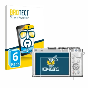 Face avant d’un emballage produit avec le logo de la marque BROTECT. À côté, l’appareil Olympus PEN E-P7 est représenté avec l