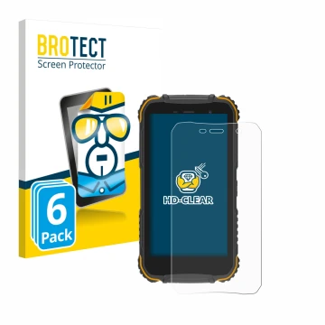 Face avant d’un emballage produit avec le logo de la marque BROTECT. À côté, l’appareil Doogee S35 est représenté avec la prot