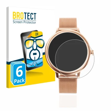 Face avant d’un emballage produit avec le logo de la marque BROTECT. À côté, l’appareil Naixues Smartwatch CF80 1.08