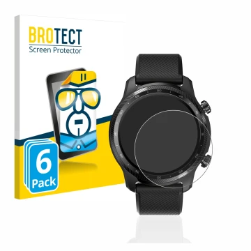Face avant d’un emballage produit avec le logo de la marque BROTECT. À côté, l’appareil Mobvoi Ticwatch Pro 3 Ultra GPS est re