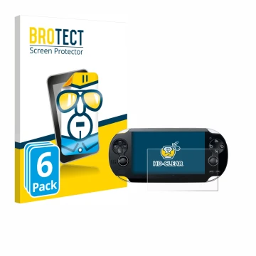 Face avant d’un emballage produit avec le logo de la marque BROTECT. À côté, l’appareil Sony Playstation PS Vita est représent