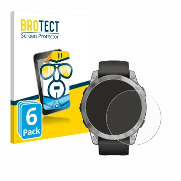 Face avant d’un emballage produit avec le logo de la marque BROTECT. À côté, l’appareil Garmin Fenix 7 (47 mm) est représenté 