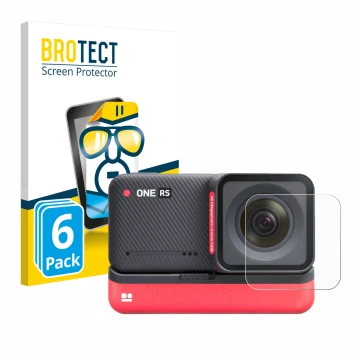 Face avant d’un emballage produit avec le logo de la marque BROTECT. À côté, l’appareil Insta360 One RS 4K Edition (Lentille) 